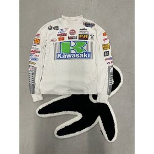 90s Kawasaki Racing Long Sleeve Mock Neck T Shirt Men's White Graphic Print